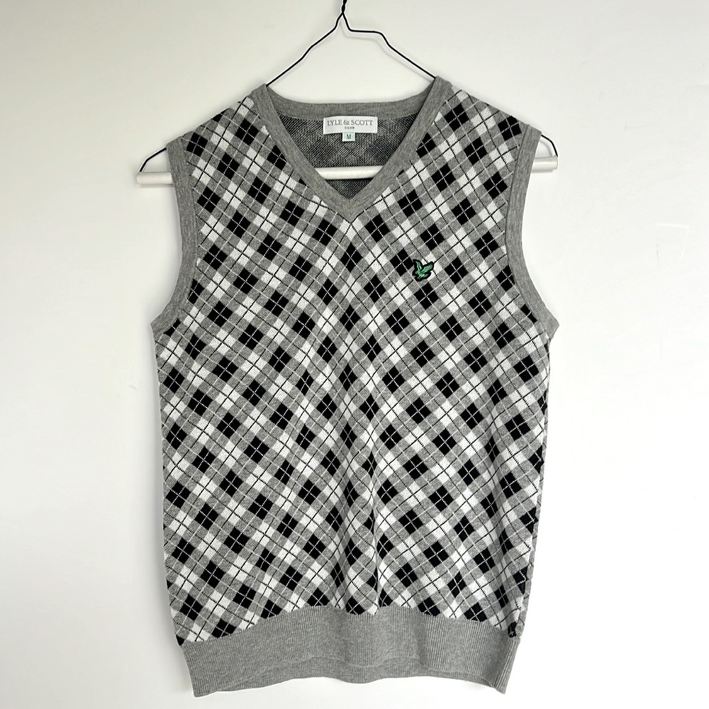 Lyle & Scott Club Golf Vest Grey White Black Pattern Size M V Neck